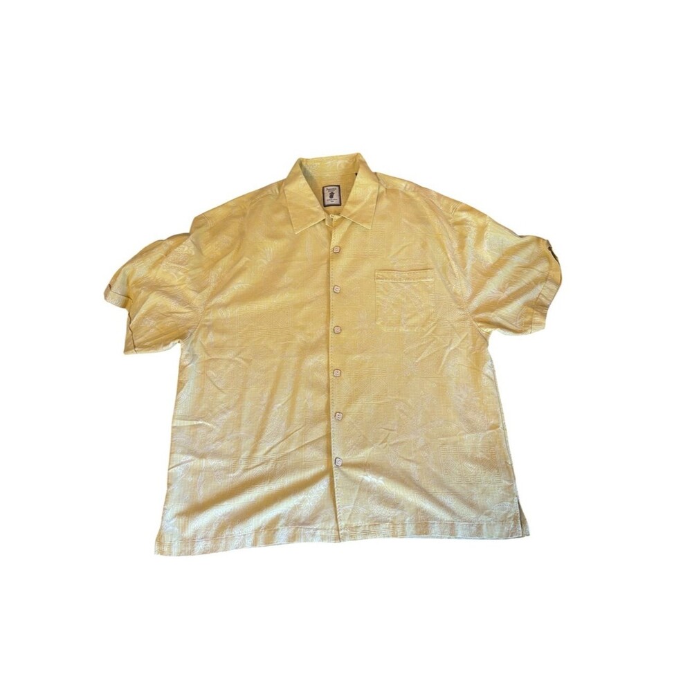 Jamaica Jaxx Yellow Silk Short Sleeve Button Down Shirt Pineapple Print Mens XXL